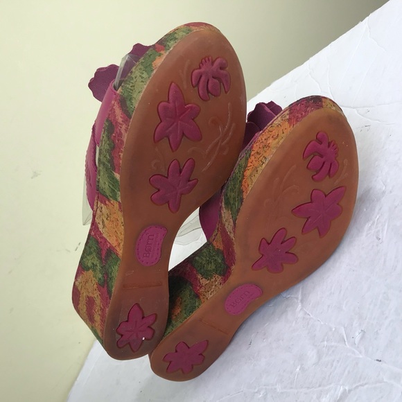 BOC NEW Flower Leather Wedge Platform Sandals Pink Multi Shoes Slides Slip On 7 - Picture 8 of 16